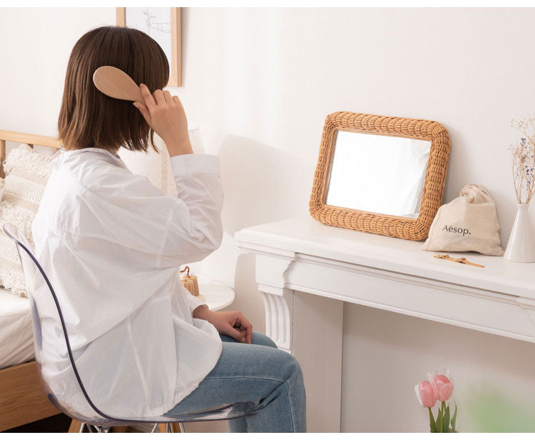 ラタンミラー ミラー 鏡 姿見 壁掛け ウォールミラー 丸型 円型 ラタン 籐 シンプル おしゃれ ナチュラル インテリア 省スペース 新生活 一人暮らし(代引不可)