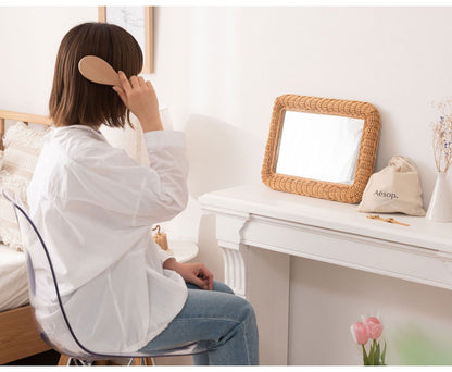 ラタンミラー ミラー 鏡 姿見 壁掛け ウォールミラー 丸型 円型 ラタン 籐 シンプル おしゃれ ナチュラル インテリア 省スペース 新生活 一人暮らし(代引不可)