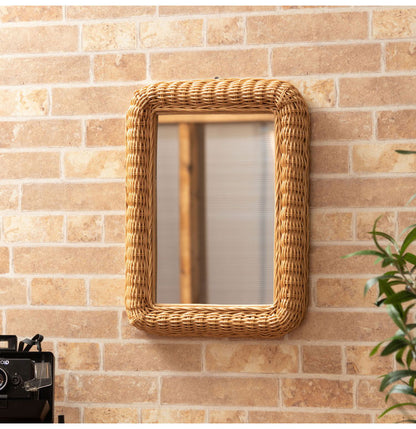 ラタンミラー ミラー 鏡 姿見 壁掛け ウォールミラー 丸型 円型 ラタン 籐 シンプル おしゃれ ナチュラル インテリア 省スペース 新生活 一人暮らし(代引不可)