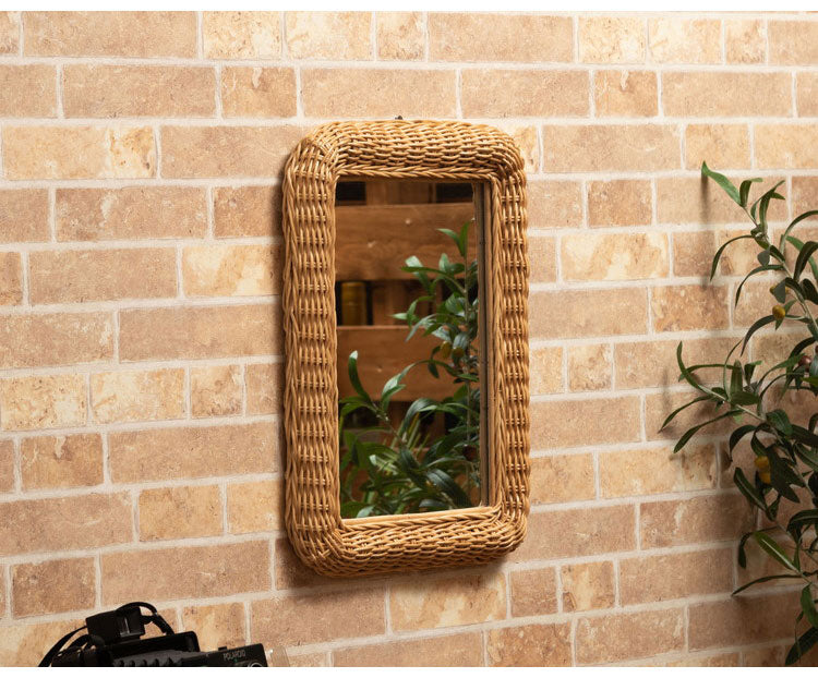 ラタンミラー ミラー 鏡 姿見 壁掛け ウォールミラー 丸型 円型 ラタン 籐 シンプル おしゃれ ナチュラル インテリア 省スペース 新生活 一人暮らし(代引不可)