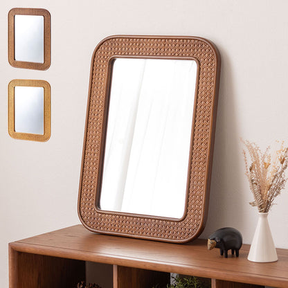 ミラー 幅45cm 鏡 おしゃれ 北欧 可愛い 小さめ 小さい 韓国インテリア かわいい おしゃれ ブラウン ナチュラル リビング 洋室 和室 玄関 置き型 壁掛け(代引不可)