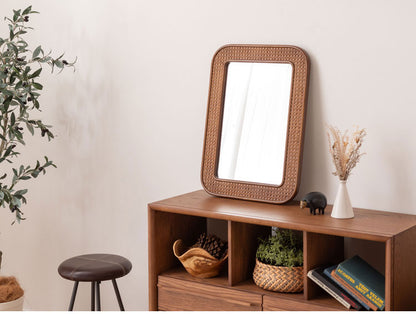 ミラー 幅45cm 鏡 おしゃれ 北欧 可愛い 小さめ 小さい 韓国インテリア かわいい おしゃれ ブラウン ナチュラル リビング 洋室 和室 玄関 置き型 壁掛け(代引不可)