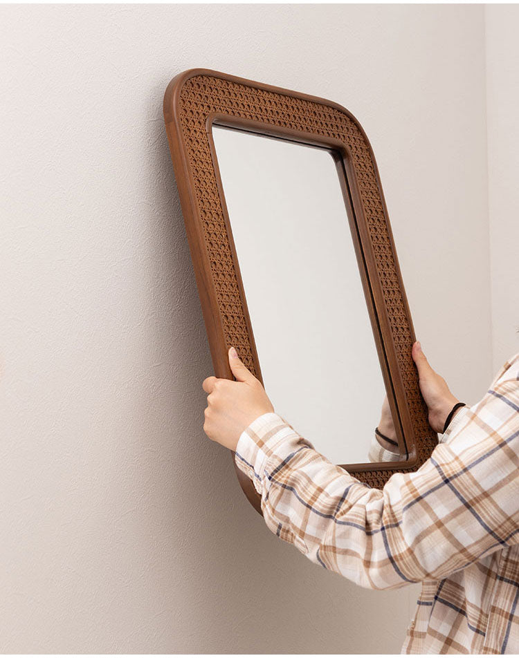 ミラー 幅45cm 鏡 おしゃれ 北欧 可愛い 小さめ 小さい 韓国インテリア かわいい おしゃれ ブラウン ナチュラル リビング 洋室 和室 玄関 置き型 壁掛け(代引不可)