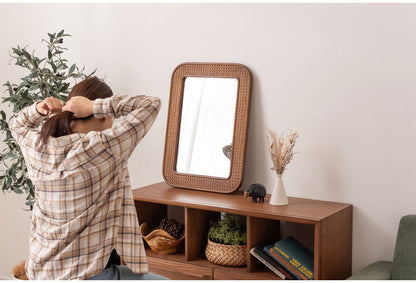 ミラー 幅45cm 鏡 おしゃれ 北欧 可愛い 小さめ 小さい 韓国インテリア かわいい おしゃれ ブラウン ナチュラル リビング 洋室 和室 玄関 置き型 壁掛け(代引不可)