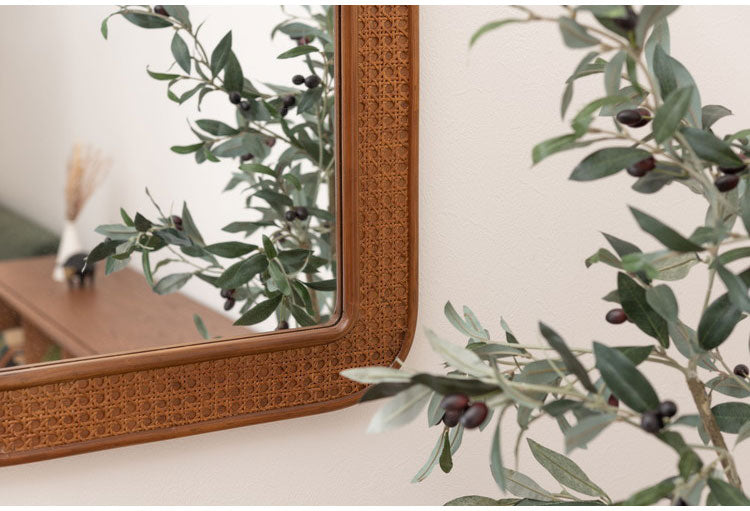 ミラー 幅45cm 鏡 おしゃれ 北欧 可愛い 小さめ 小さい 韓国インテリア かわいい おしゃれ ブラウン ナチュラル リビング 洋室 和室 玄関 置き型 壁掛け(代引不可)