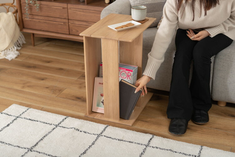 サイドテーブル 木製サイドテーブル ナイトテーブル おしゃれ オーク 無垢材 ナチュラル 天然木 北欧 モダン シンプル 収納 マガジンラック 寝室 ソファサイド ベッドサイド(代引不可)