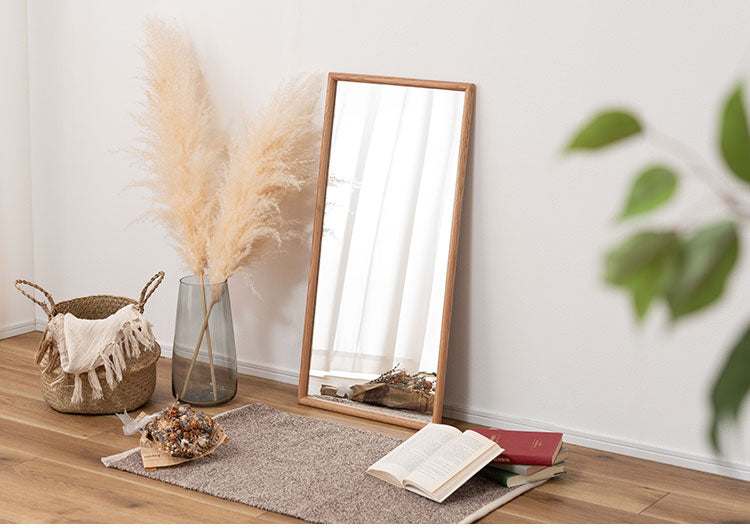 ウォールミラー MTK-310 東谷 ウォールミラー ミラー 鏡 かがみ 壁 壁掛け 壁掛けミラー 姿見 長方形 80×40 40×80 木製 天然木 オーク ドレッサー 玄関 リビング 飛散防止 ナチュラル ベージュ(代引不可)