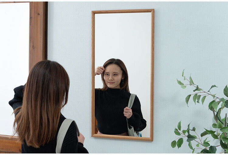 ウォールミラー MTK-310 東谷 ウォールミラー ミラー 鏡 かがみ 壁 壁掛け 壁掛けミラー 姿見 長方形 80×40 40×80 木製 天然木 オーク ドレッサー 玄関 リビング 飛散防止 ナチュラル ベージュ(代引不可)