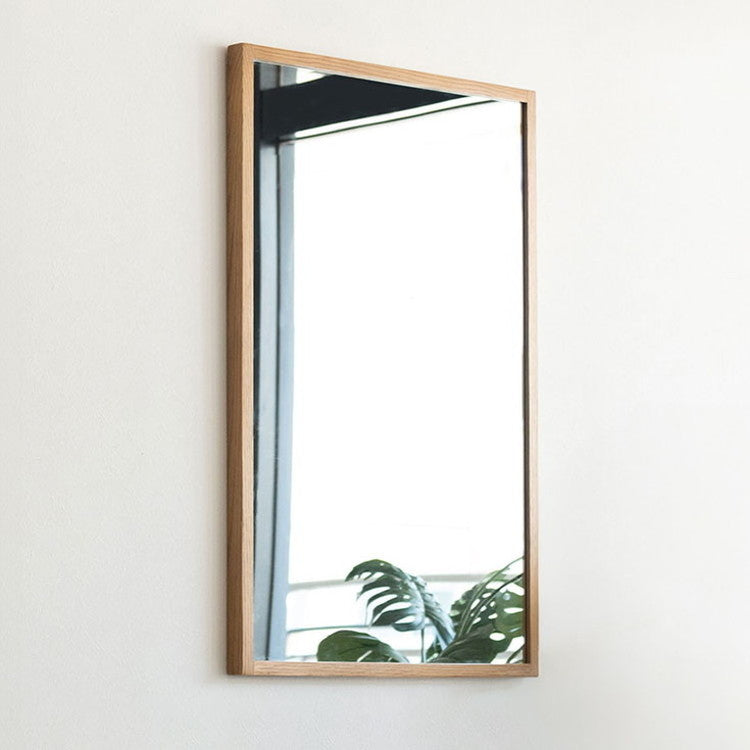 鏡 ミラー スリム ウォールミラー 壁掛けミラー 洗面ミラー おしゃれ オーク オーク無垢材 ナチュラル 北欧 姿見 飛散防止 省スペース 一人暮らし ワンルーム(代引不可)