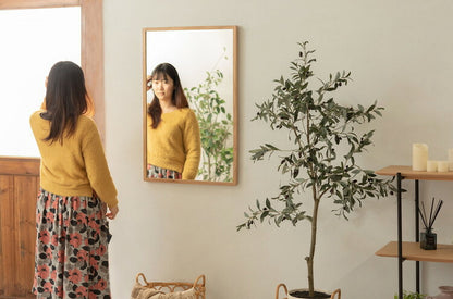 鏡 ミラー スリム ウォールミラー 壁掛けミラー 洗面ミラー おしゃれ オーク オーク無垢材 ナチュラル 北欧 姿見 飛散防止 省スペース 一人暮らし ワンルーム(代引不可)