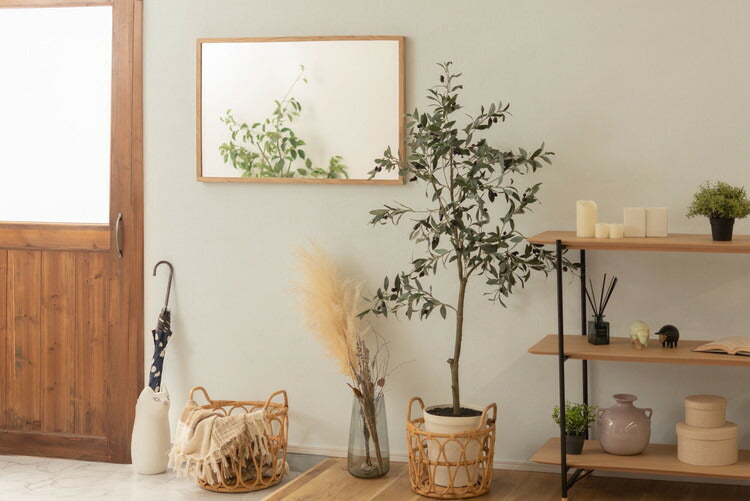 鏡 ミラー スリム ウォールミラー 壁掛けミラー 洗面ミラー おしゃれ オーク オーク無垢材 ナチュラル 北欧 姿見 飛散防止 省スペース 一人暮らし ワンルーム(代引不可)