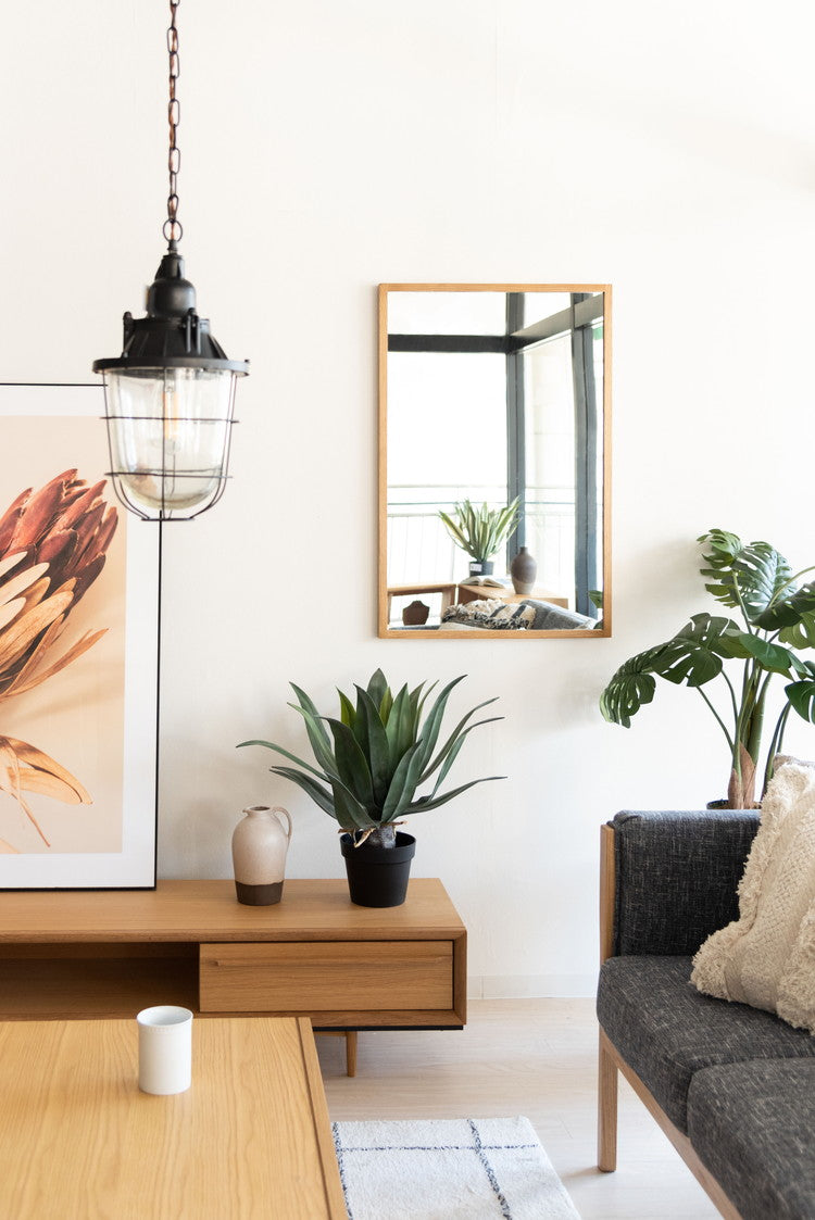 鏡 ミラー スリム ウォールミラー 壁掛けミラー 洗面ミラー おしゃれ オーク オーク無垢材 ナチュラル 北欧 姿見 飛散防止 省スペース 一人暮らし ワンルーム(代引不可)