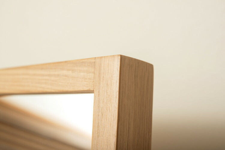 鏡 ミラー スリム ウォールミラー 壁掛けミラー 洗面ミラー おしゃれ オーク オーク無垢材 ナチュラル 北欧 姿見 飛散防止 省スペース 一人暮らし ワンルーム(代引不可)