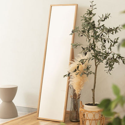 鏡 ミラー スリム スタンドミラー おしゃれ 全身ミラー 姿見 全身鏡 壁掛けミラー ウォールミラー オーク オーク無垢材 北欧 ナチュラル シンプル モダン 飛散防止 省スペース 一人暮らし ワンルーム(代引不可)