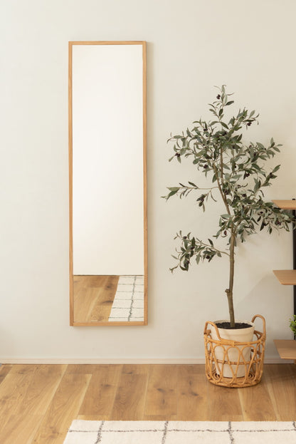 鏡 ミラー スリム スタンドミラー おしゃれ 全身ミラー 姿見 全身鏡 壁掛けミラー ウォールミラー オーク オーク無垢材 北欧 ナチュラル シンプル モダン 飛散防止 省スペース 一人暮らし ワンルーム(代引不可)