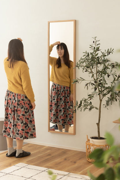 鏡 ミラー スリム スタンドミラー おしゃれ 全身ミラー 姿見 全身鏡 壁掛けミラー ウォールミラー オーク オーク無垢材 北欧 ナチュラル シンプル モダン 飛散防止 省スペース 一人暮らし ワンルーム(代引不可)
