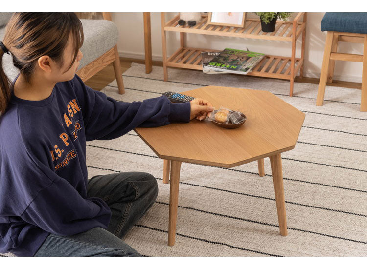 オクタゴンテーブル 幅60cm 8角形 天然木 木製 木目調 センターテーブル リビングテーブル テーブル 北欧 おしゃれ シンプル かわいい 新生活 ソファ 座椅子 一人暮らし(代引不可)