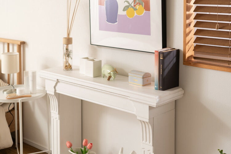 マントルピース コンソール 暖炉 飾り棚 アンティーク調 木製 天然木 幅100cm ディスプレイラック インテリア ラック 棚 壁面装飾 花台 シャビーシック レトロ ブラウン ホワイト(代引不可)