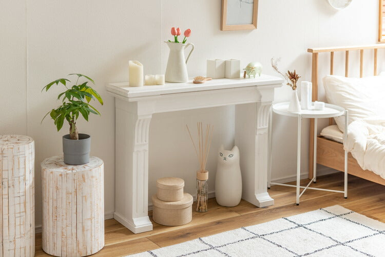 マントルピース コンソール 暖炉 飾り棚 アンティーク調 木製 天然木 幅100cm ディスプレイラック インテリア ラック 棚 壁面装飾 花台 シャビーシック レトロ ブラウン ホワイト(代引不可)