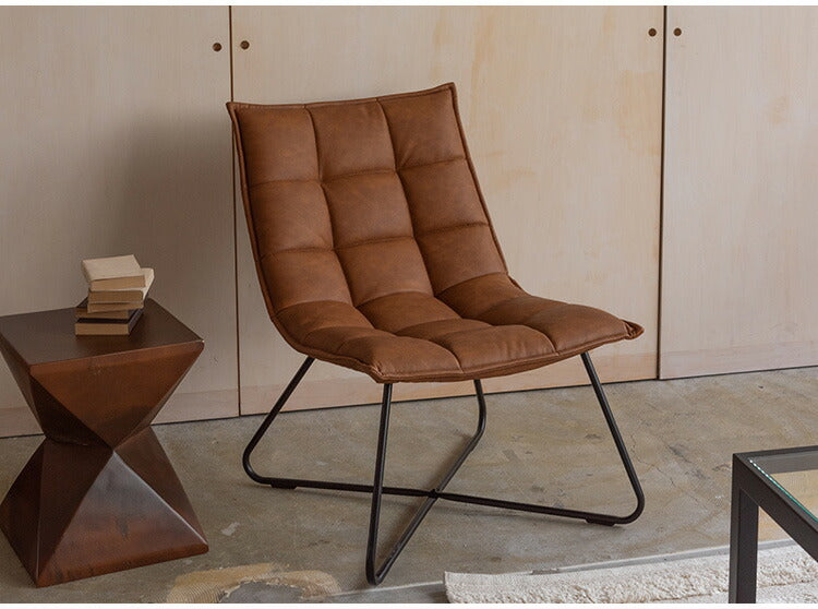 ソフトレザー レザー調 フロアチェア 椅子 イス チェア アイアン脚 レトロ カフェインテリア モダンデザイン デザイナーズ家具風 キャメル ブラウン リクライニングチェア(代引不可)