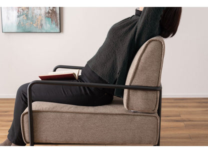 ラウンジチェア 1人掛け チェア ソファ おしゃれ 北欧 シンプル スチール 布地 ファブリック グレー ベージュ 肘置き 肘掛け アームレスト 背もたれ ゆったり クッション リビング(代引不可)