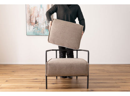 ラウンジチェア 1人掛け チェア ソファ おしゃれ 北欧 シンプル スチール 布地 ファブリック グレー ベージュ 肘置き 肘掛け アームレスト 背もたれ ゆったり クッション リビング(代引不可)