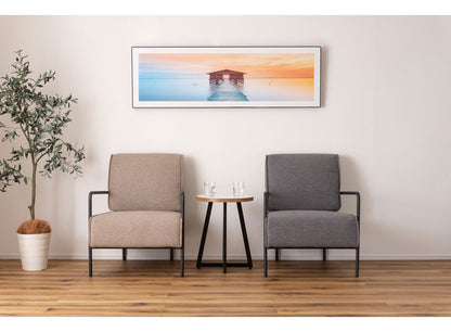 ラウンジチェア 1人掛け チェア ソファ おしゃれ 北欧 シンプル スチール 布地 ファブリック グレー ベージュ 肘置き 肘掛け アームレスト 背もたれ ゆったり クッション リビング(代引不可)