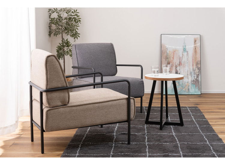 ラウンジチェア 1人掛け チェア ソファ おしゃれ 北欧 シンプル スチール 布地 ファブリック グレー ベージュ 肘置き 肘掛け アームレスト 背もたれ ゆったり クッション リビング(代引不可)