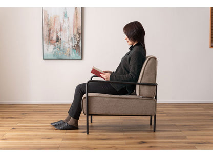 ラウンジチェア 1人掛け チェア ソファ おしゃれ 北欧 シンプル スチール 布地 ファブリック グレー ベージュ 肘置き 肘掛け アームレスト 背もたれ ゆったり クッション リビング(代引不可)