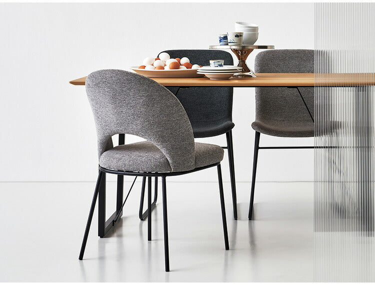 ダイニングチェア おしゃれ 座面高46cm チェアー 椅子 イス いす 布 円 丸 楕円形 ファブリック スチール 背もたれ付き 脚 黒 ブラック アームレス 肘なし 肘掛けなし スリム 固定脚(代引不可)