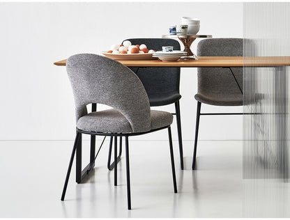 ダイニングチェア おしゃれ 座面高46cm チェアー 椅子 イス いす 布 円 丸 楕円形 ファブリック スチール 背もたれ付き 脚 黒 ブラック アームレス 肘なし 肘掛けなし スリム 固定脚(代引不可)