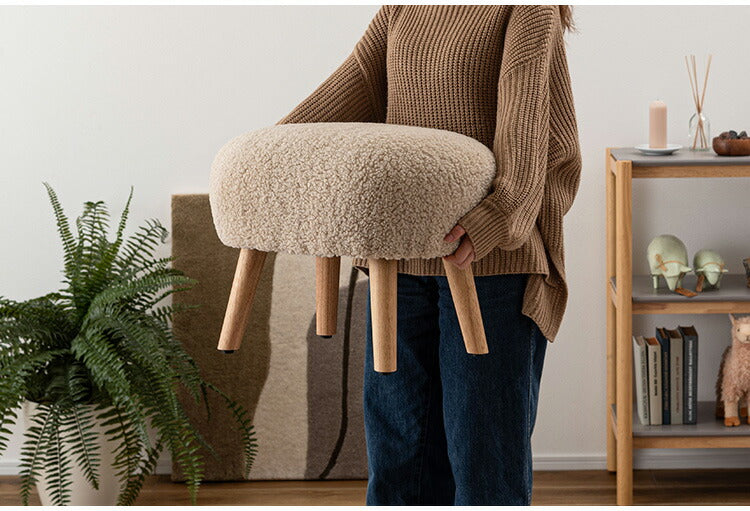 スツール MYS-602 東谷 スツール 丸椅子 ラウンド 腰掛 イス オットマン ブークレ生地 天然木 円形 チェア 簡易椅子 アームレス 肘無し 背もたれなし 木脚 ファブリック おしゃれ かわいい 来客(代引不可)