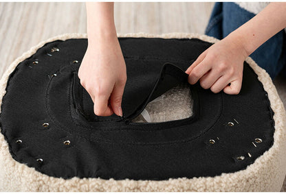 スツール MYS-602 東谷 スツール 丸椅子 ラウンド 腰掛 イス オットマン ブークレ生地 天然木 円形 チェア 簡易椅子 アームレス 肘無し 背もたれなし 木脚 ファブリック おしゃれ かわいい 来客(代引不可)