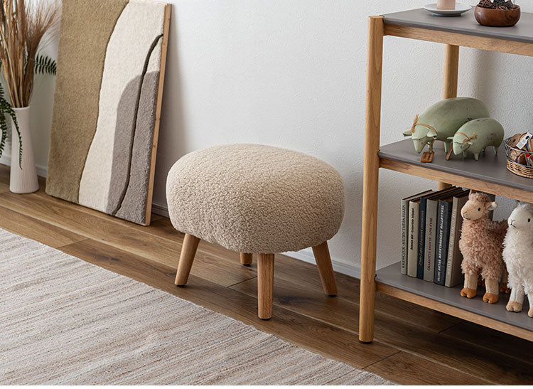 スツール MYS-602 東谷 スツール 丸椅子 ラウンド 腰掛 イス オットマン ブークレ生地 天然木 円形 チェア 簡易椅子 アームレス 肘無し 背もたれなし 木脚 ファブリック おしゃれ かわいい 来客(代引不可)