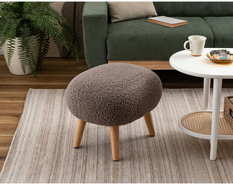 スツール MYS-602 東谷 スツール 丸椅子 ラウンド 腰掛 イス オットマン ブークレ生地 天然木 円形 チェア 簡易椅子 アームレス 肘無し 背もたれなし 木脚 ファブリック おしゃれ かわいい 来客(代引不可)