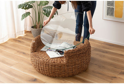 アバカ ラウンドテーブル NRS-5 東谷 ローテーブル センターテーブル ガラステーブル 丸型 丸い 円形 収納棚 おしゃれ アバカ 天然素材 リゾート ラウンジ アジアン ナチュラル(代引不可)