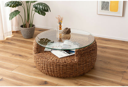 アバカ ラウンドテーブル NRS-5 東谷 ローテーブル センターテーブル ガラステーブル 丸型 丸い 円形 収納棚 おしゃれ アバカ 天然素材 リゾート ラウンジ アジアン ナチュラル(代引不可)