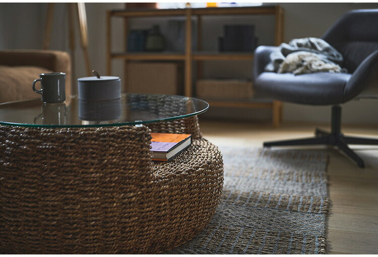 アバカ ラウンドテーブル NRS-5 東谷 ローテーブル センターテーブル ガラステーブル 丸型 丸い 円形 収納棚 おしゃれ アバカ 天然素材 リゾート ラウンジ アジアン ナチュラル(代引不可)