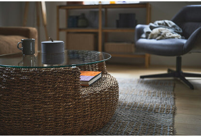 アバカ ラウンドテーブル NRS-5 東谷 ローテーブル センターテーブル ガラステーブル 丸型 丸い 円形 収納棚 おしゃれ アバカ 天然素材 リゾート ラウンジ アジアン ナチュラル(代引不可)