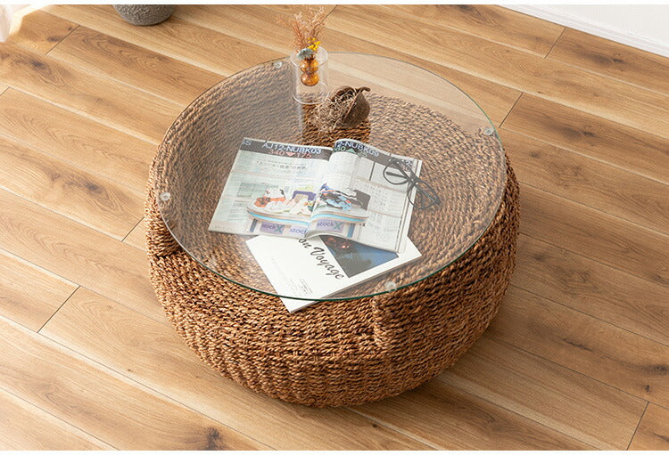 アバカ ラウンドテーブル NRS-5 東谷 ローテーブル センターテーブル ガラステーブル 丸型 丸い 円形 収納棚 おしゃれ アバカ 天然素材 リゾート ラウンジ アジアン ナチュラル(代引不可)