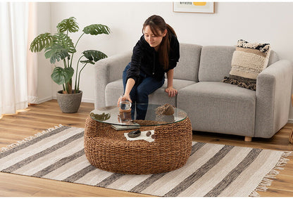 アバカ ラウンドテーブル NRS-5 東谷 ローテーブル センターテーブル ガラステーブル 丸型 丸い 円形 収納棚 おしゃれ アバカ 天然素材 リゾート ラウンジ アジアン ナチュラル(代引不可)