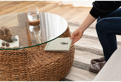 アバカ ラウンドテーブル NRS-5 東谷 ローテーブル センターテーブル ガラステーブル 丸型 丸い 円形 収納棚 おしゃれ アバカ 天然素材 リゾート ラウンジ アジアン ナチュラル(代引不可)