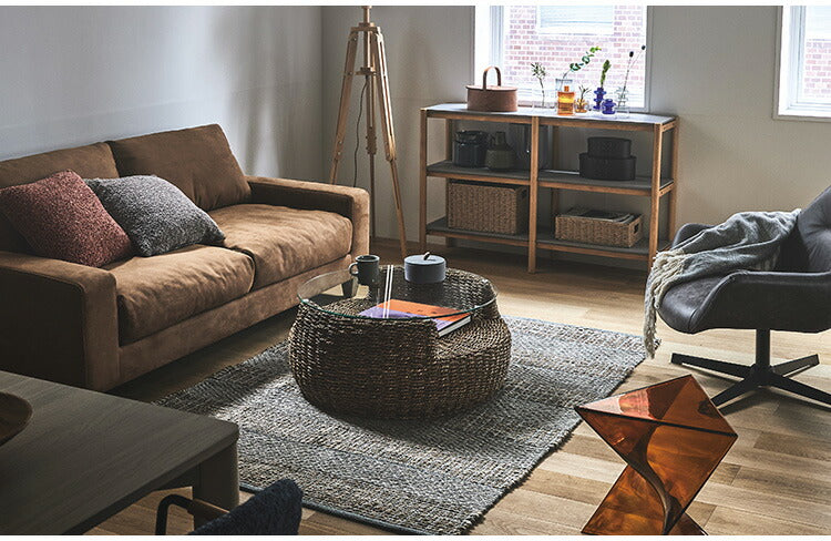 アバカ ラウンドテーブル NRS-5 東谷 ローテーブル センターテーブル ガラステーブル 丸型 丸い 円形 収納棚 おしゃれ アバカ 天然素材 リゾート ラウンジ アジアン ナチュラル(代引不可)