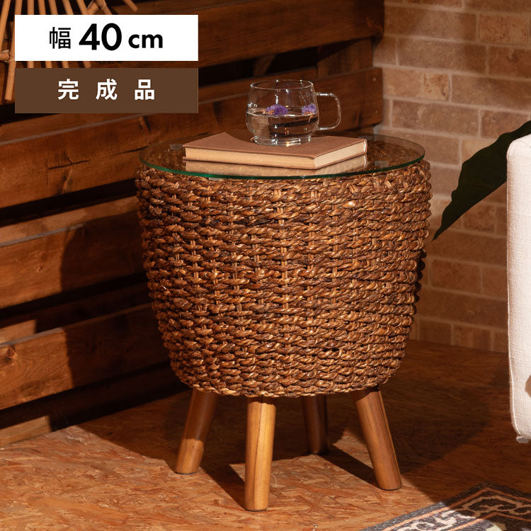アバカ サイドテーブル NRS-5 東谷 サイドテーブル ナイトテーブル ミニテーブル ガラス 丸型 丸い 円形 おしゃれ アバカ 天然素材 リゾート ラウンジ アジアン ナチュラル(代引不可)