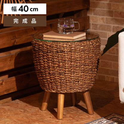 アバカ サイドテーブル NRS-5 東谷 サイドテーブル ナイトテーブル ミニテーブル ガラス 丸型 丸い 円形 おしゃれ アバカ 天然素材 リゾート ラウンジ アジアン ナチュラル(代引不可)