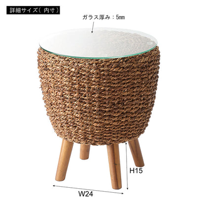 アバカ サイドテーブル NRS-5 東谷 サイドテーブル ナイトテーブル ミニテーブル ガラス 丸型 丸い 円形 おしゃれ アバカ 天然素材 リゾート ラウンジ アジアン ナチュラル(代引不可)