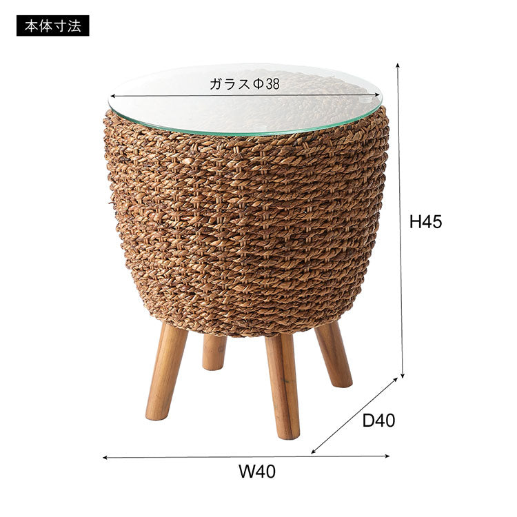 アバカ サイドテーブル NRS-5 東谷 サイドテーブル ナイトテーブル ミニテーブル ガラス 丸型 丸い 円形 おしゃれ アバカ 天然素材 リゾート ラウンジ アジアン ナチュラル(代引不可)
