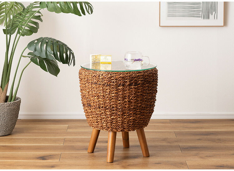 アバカ サイドテーブル NRS-5 東谷 サイドテーブル ナイトテーブル ミニテーブル ガラス 丸型 丸い 円形 おしゃれ アバカ 天然素材 リゾート ラウンジ アジアン ナチュラル(代引不可)