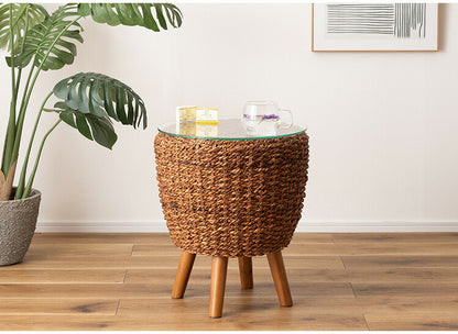 アバカ サイドテーブル NRS-5 東谷 サイドテーブル ナイトテーブル ミニテーブル ガラス 丸型 丸い 円形 おしゃれ アバカ 天然素材 リゾート ラウンジ アジアン ナチュラル(代引不可)