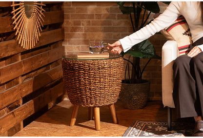 アバカ サイドテーブル NRS-5 東谷 サイドテーブル ナイトテーブル ミニテーブル ガラス 丸型 丸い 円形 おしゃれ アバカ 天然素材 リゾート ラウンジ アジアン ナチュラル(代引不可)